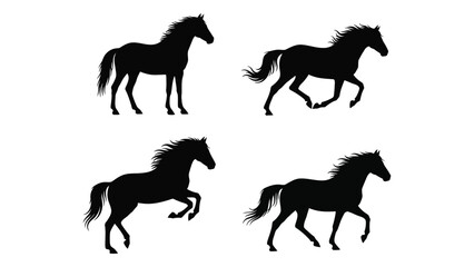 Dynamic horse silhouettes collection isolated on white background, Vector