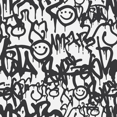 Bold vector graffiti seamless pattern with abstract tags