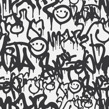 Bold vector graffiti seamless pattern with abstract tags