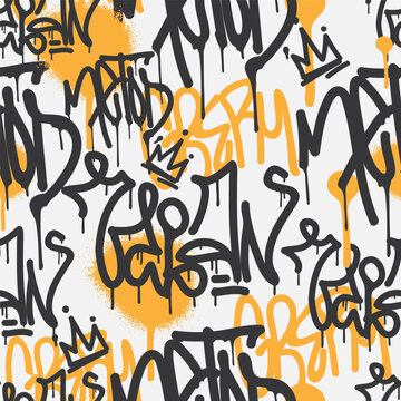 Bold vector graffiti seamless pattern with abstract tags
