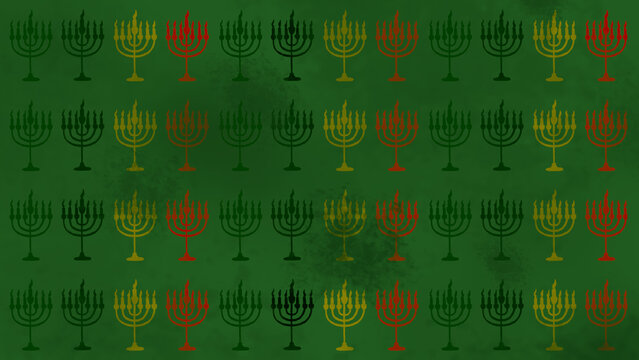 Seamless Repeat Pattern of Kinara Silhouette on Green Textured Background for Kwanzaa