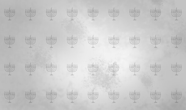 Seamless Repeat Pattern of Menorah Silhouette on Grey Grunge Background