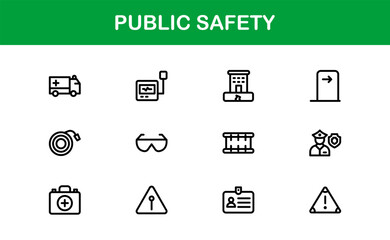 Public Safety Glyph Icon Set. Functional, versatile icons representing emergency services, hazard management, and safety tools.
