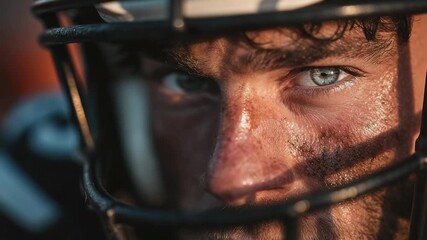 Focused athlete preparing for an important football match during golden hour in a training camp