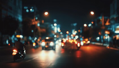 Busy And Chaotic City Street At Night: A Hazy Image Of Cars And Motorcycles Adding Movement And Energy To The Scene.