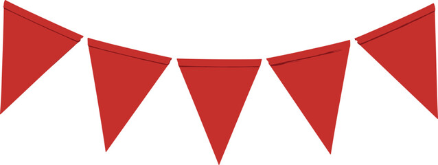 Red festive bunting flags hanging in a row, perfect for celebration, party decoration, festival event, holiday background, or banner design