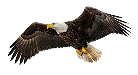 Obraz premium Majestic Bald Eagle Soaring Through Open Sky Wings Spread Wide