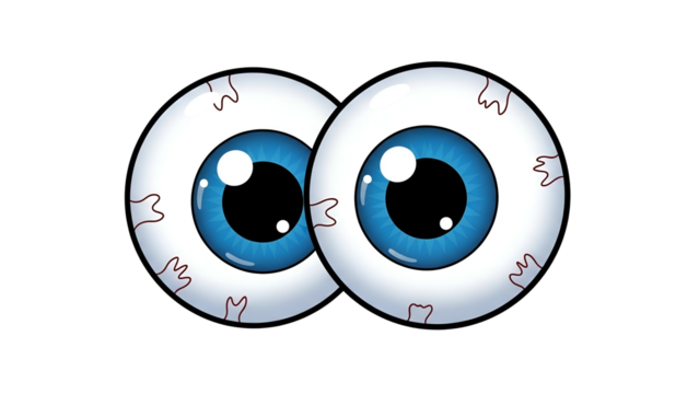 Cartoon Blue Eyes with Bloodshot Appearance on Transparent Background
