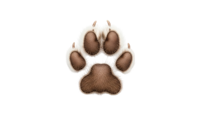 Close-up of a Brown and White Cat Paw Print on Transparent Background