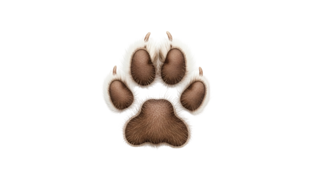 Close-up of a Brown and White Cat Paw Print on Transparent Background