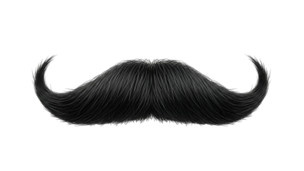 Black Mustache with Curled Ends on White Background