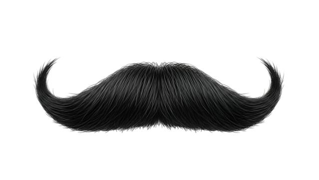 Black Mustache with Curled Ends on White Background