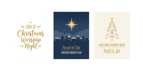 Set of Christmas worship night posters with festive designs