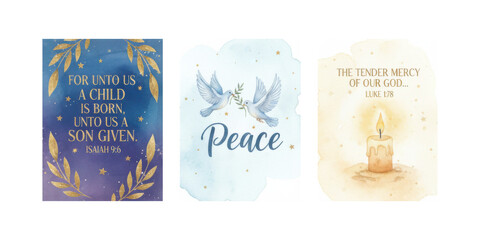 Religious Christmas cards set with spiritual messages and symbolic imagery