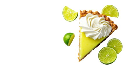 Key Lime Pie Slice with Lime Garnish on transparent background