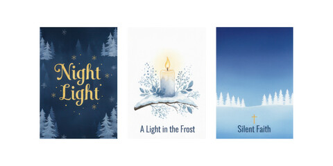 Collection of three elegant winter-themed book covers