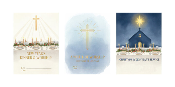 Religious event flyers for Christmas and New Year celebrations