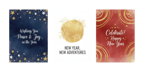 New Year greeting cards with festive designs and messages