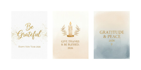 Vertical New Year 2026 greeting cards with gratitude and blessings theme