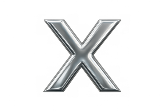 Letter x representing alphabet typography and word concepts with glossy metallic silver 3d rendering art