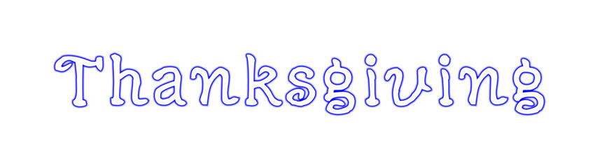 Obraz premium Thanksgiving outlined typography in light purple on white background, minimalist holiday text design for invitations, cards, banners, posters and seasonal graphics.