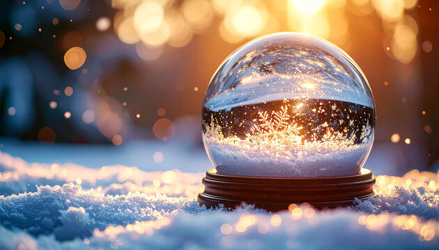 Snow Globe with Bokeh Lights. - Powered by Adobe
