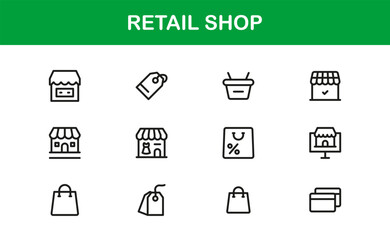 Retail Shop Simple Icon Set. Crisp, clean icons for inventory tracking, customer service, and retail business management tools.
