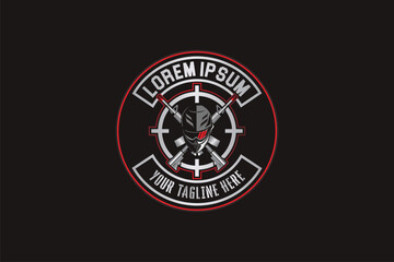 Airsoft gun helmets with cross rifle logo design vector template