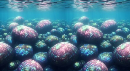 Enigmatic underwater realm featuring colorful rocks in surreal scenery