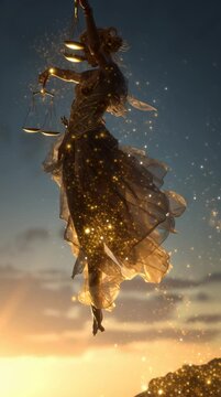 Astraea, the last goddess to leave Earth, ascends to the stars as the world below descends into twilight. Her flowing robes transform into constellations of light, and in her hand she holds the 