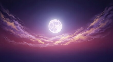 Radiant Full Moon Illuminates Dramatic Cloudscape Under Starry Night Sky