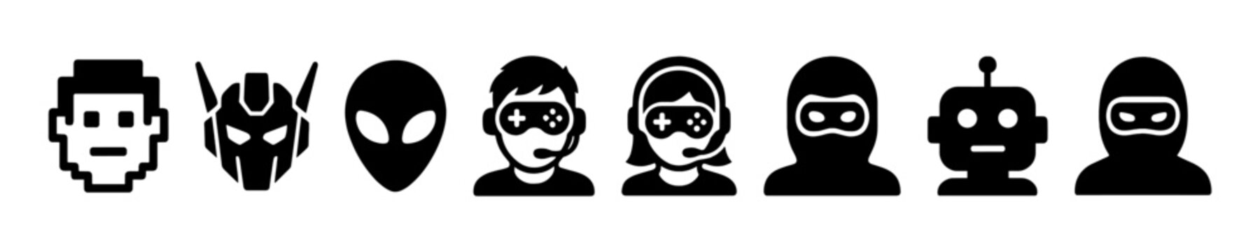 Pixelated and silhouetted characters: robots, aliens, and gamers
