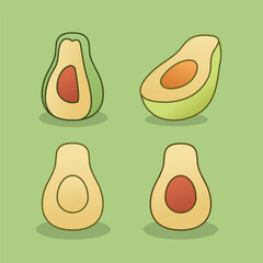 Minimal Simple Avocado Vector Set for Healthy Food and Organic Design Collection