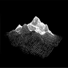 Wireframe mountain landscape topography mesh abstract art design black and white illustration concept for print