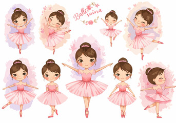 Charming Pink Ballerina Dancers: Group of Sweet Little Girls in Tutus Illustration © Aquarelles