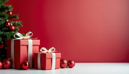 Festive gift wrapping and decoration home christmas presents indoor close-up holiday spirit