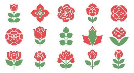 A collection of stylized red and green rose floral design elements © Anjumanara Rakhi