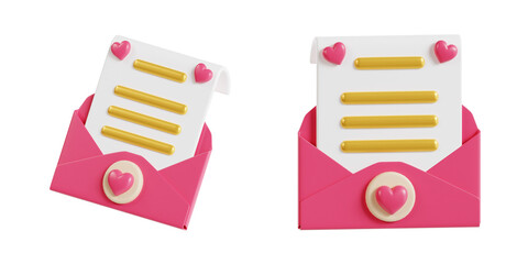 3D Love Letter Icon in Pink Envelope