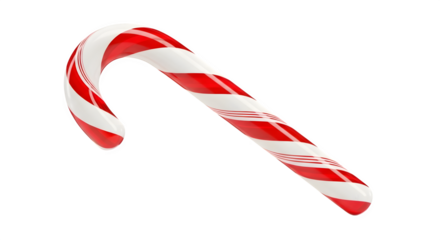 Classic red and white striped candy cane sweet treat for christmas holidays isolated on transparent background