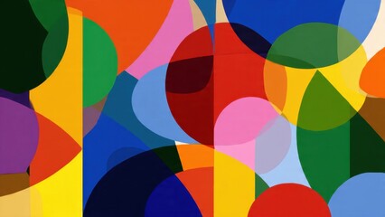 Abstract overlapping circles and shapes in various colors creating a modern geometric design