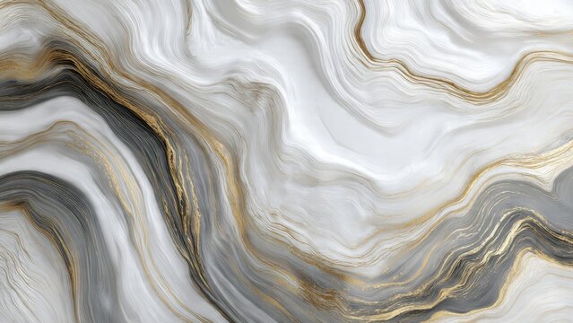 Abstract background with swirling patterns of white gray and gold creating a fluid marble effect - Powered by Adobe