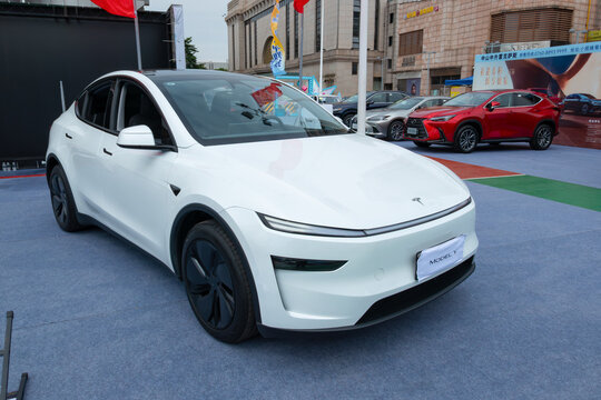 ZHONGSHAN GUANGDONG China-October 24 2025: a white Tesla Model Y car.