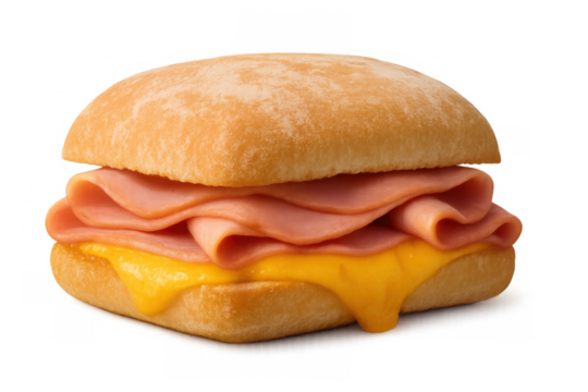 Ciabatta roll sandwich with ham and melted cheese, a convenient and delicious fast food lunch or snack - Powered by Adobe