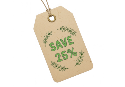 Sale tag with save twenty five percent isolated on transparent background