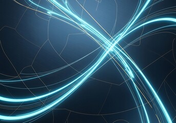Illuminated trails on a deep blue backdrop offer a modern abstract concept