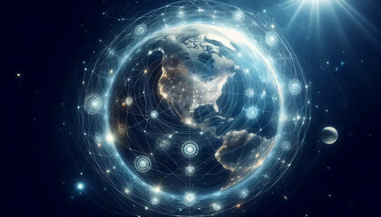 Obraz premium Planetary energy grids, Ai generated image