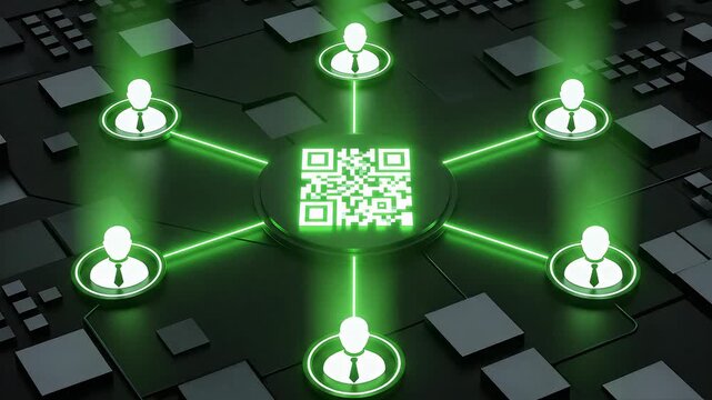 Corporate QR code network representing digital connection and data transmission in modern business systems. - Powered by Adobe
