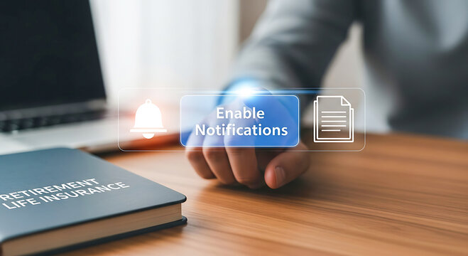 Person enabling notifications on a retirement planning book