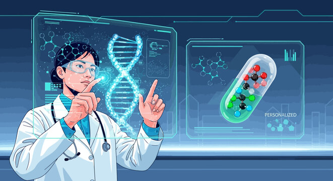Doctor analyzing dna and personalized medicine