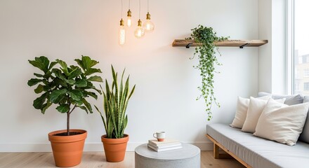 Bright Modern Living Room With Houseplants And Boho Decor Accents